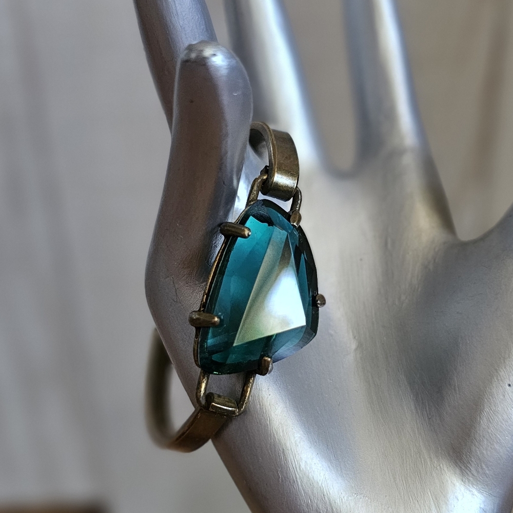 Signed Gerard Yosca Vintage Brass & Green Glass Bracelet.